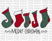 Merry Christmas with Five Cute Stockings, Christmas Scribble Doodles , Christmas PNG File, Holiday Sublimation Design