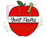 Teacher Apple with Worm, Back To School PNG File, Teacher Sublimation Design