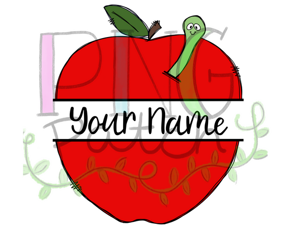 Teacher Apple with Worm, Back To School PNG File, Teacher Sublimation Design