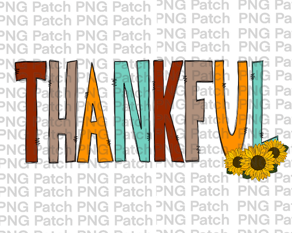 Scribble Thankful with Sunflowers, Thanksgiving Sublimation Design, Thankful PNG File