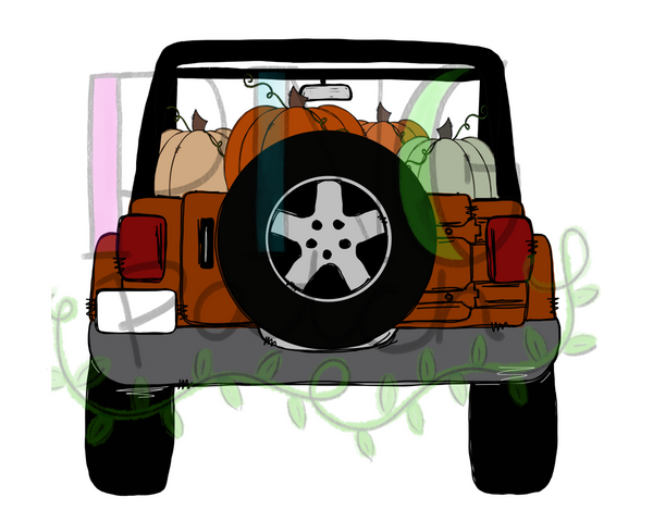 Burnt Orange Topless SUV Truck with Pumpkins, Fall PNG File, Vintage Truck Sublimation Design