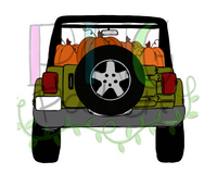 Green Topless SUV Truck with Pumpkins, Fall PNG File, Vintage Truck Sublimation Design