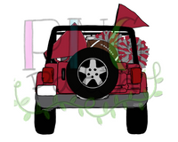 Topless Crimson and Gray SUV with Football Tailgating , Football and Cheerleading PNG File and Sublimation Design