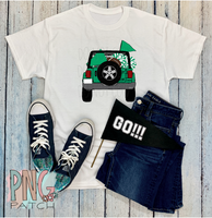 Mockup Topless Green and White SUV with Football Tailgating , Football and Cheerleading PNG File and Sublimation Design