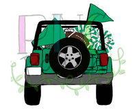 Topless Green and White SUV with Football Tailgating , Football and Cheerleading PNG File and Sublimation Design