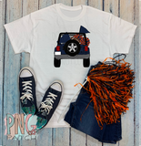 Mockup Topless Navy Blue and Orange SUV with Football Tailgating , Football and Cheerleading PNG File and Sublimation Design