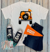 Mockup Topless Orange and White SUV with Football Tailgating , Football and Cheerleading PNG File and Sublimation Design