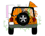 Topless Orange and White SUV with Football Tailgating , Football and Cheerleading PNG File and Sublimation Design