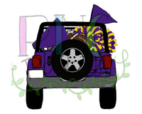 Topless Purple and Gold SUV with Football Tailgating , Football and Cheerleading PNG File and Sublimation Design