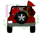 Topless Red and Black SUV with Football Tailgating , Football and Cheerleading PNG File and Sublimation Design