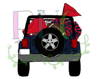 Topless Blue and Red SUV with Football Tailgating , Football and Cheerleading PNG File and Sublimation Design