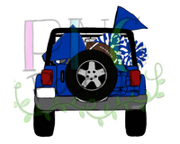 Topless Royal Blue and White SUV with Football Tailgating , Football and Cheerleading PNG File and Sublimation Design