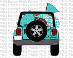 Topless Turquoise SUV with Football Tailgating , Football and Cheerleading PNG File and Sublimation Design