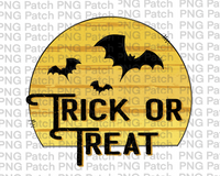 Trick or Treat with Moon and Bats, Halloween Sublimation Design, Fall PNG File