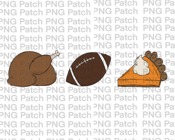 Turkey, Football and Pumpkin Pie, Thanksgiving PNG File, Holiday Sublimation Design