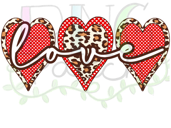 Love Triple Heart Leopard Print, Valentine's Heart