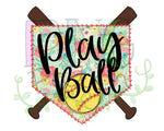 Play Ball, Softball Base, Floral