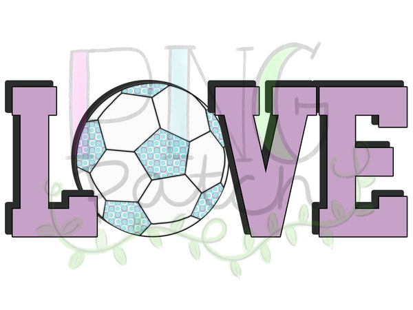 Block Letter Love with Teal Soccer Ball