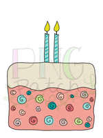 Birthday Pink Cake Age Two, Girl PNG Files for Sublimation