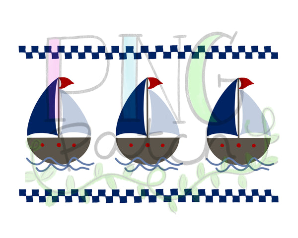 Mocked Smocked Blue Sailboats