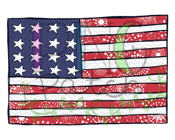 USA Vintage Flag, Firework Background