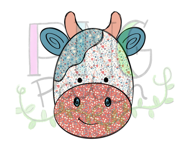 Vintage Floral Cow Face, Heifer Printable Faux Applique