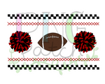 Red and Black Mocked Smocked Football and Pom Poms